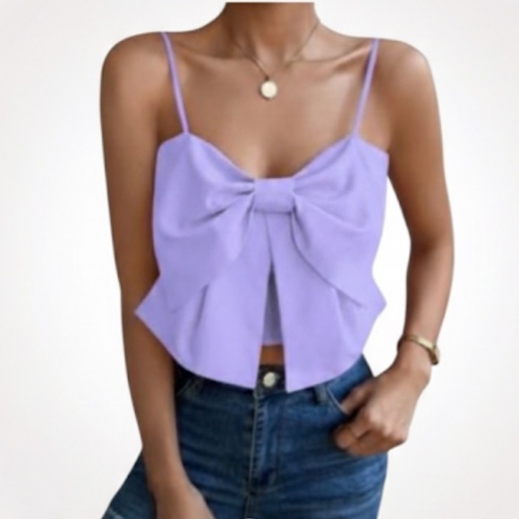 SHEIN Tops - Lavender Bow Cropped Top Size Medium Smocked Back